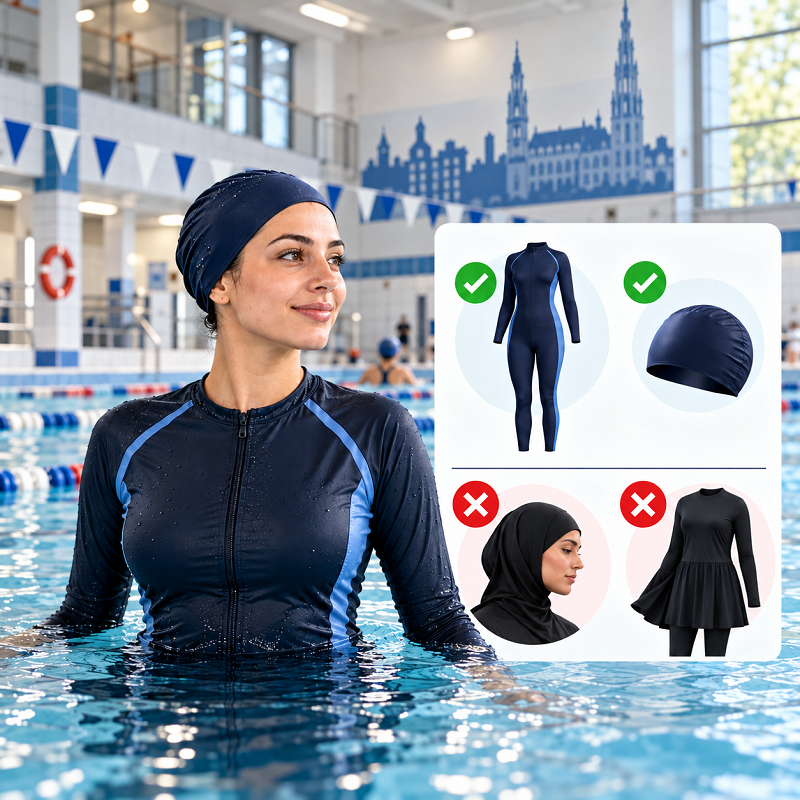Burkini, swimming hijab and full-body swimwear in Brussels swimming pools: example of permitted and prohibited swimwear under pool rules